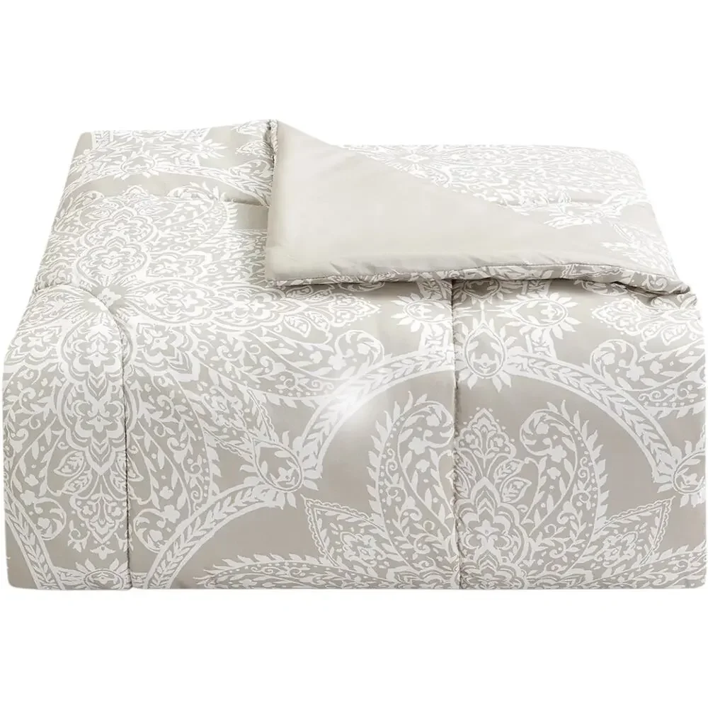 Sunham Neutral Damask 8 Pc Comforter Set Light Beige Queen